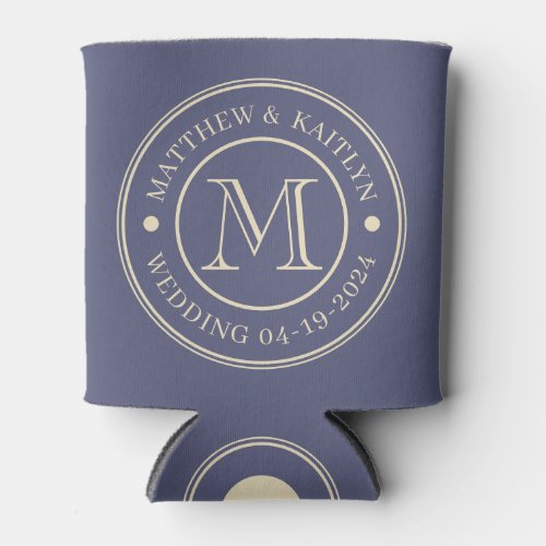 Mid-Century Lavender Breeze Wedding Monogram Can Cooler