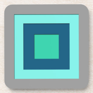 Mid-Century layered squares - blue & gray / gray Drink Coaster