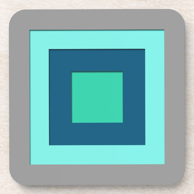Mid-Century layered squares - blue & gray / gray Drink Coaster (Front)