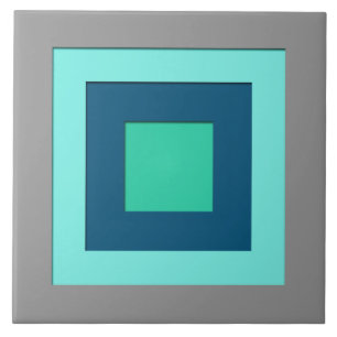 Mid-Century layered squares - blue & grey / gray Ceramic Tile