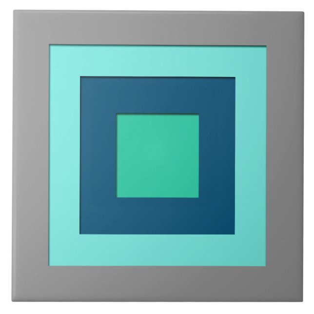 Mid-Century layered squares - blue & grey / gray Ceramic Tile (Front)