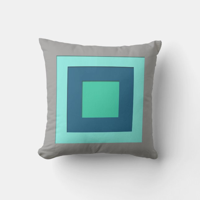 Mid-Century layered squares - blue & grey / gray Outdoor Pillow (Front)