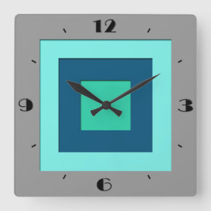 Mid-Century layered squares - blue & grey / gray Square Wall Clock