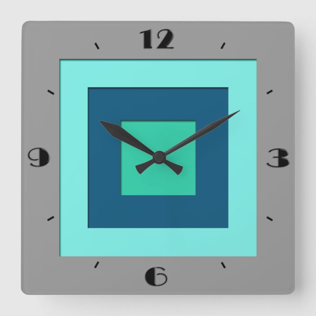 Mid-Century layered squares - blue & grey / gray Square Wall Clock (Front)