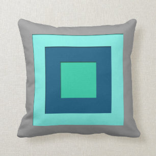 Mid-Century layered squares - blue & grey / gray Throw Pillow