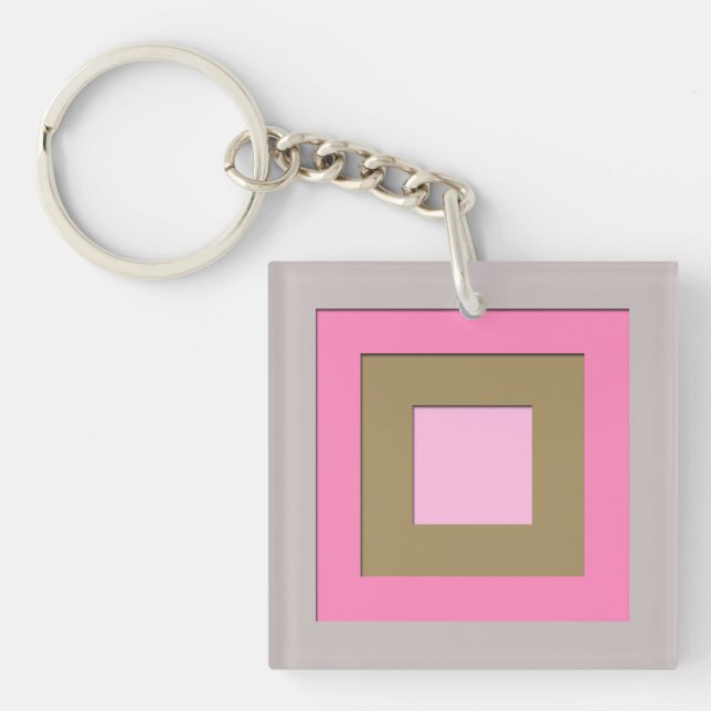 Mid-Century layered squares - grey / gray & pink Keychain (Front)
