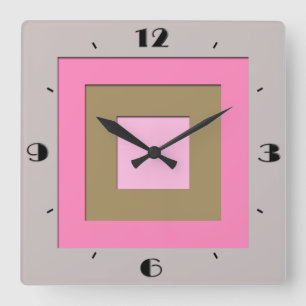 Mid-Century layered squares - grey / gray & pink Square Wall Clock