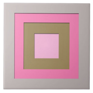 Mid-Century layered squares - grey / gray & pink Tile