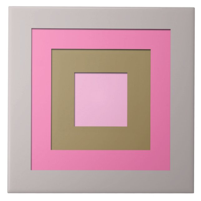 Mid-Century layered squares - grey / gray & pink Tile (Front)