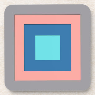 Mid-Century layered squares - grey, peach & blue Drink Coaster