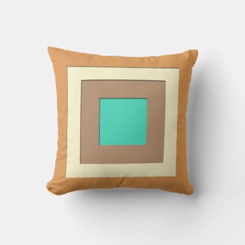 Mid_Century layered squares _ tan  turquoise Throw Pillow