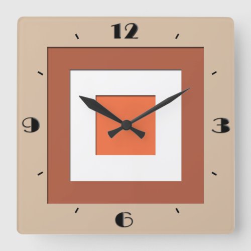 Mid_Century layered squares _ taupe and coral Square Wall Clock