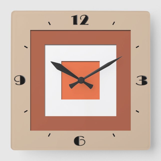 Mid-Century layered squares - taupe and coral Square Wall Clock (Front)