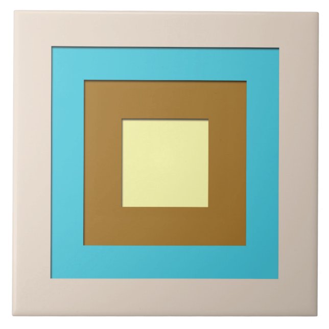 Mid-Century layered squares - taupe & turquoise Ceramic Tile (Front)