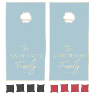Mid-Century Light Sky Hand Written Family Name Cornhole Set