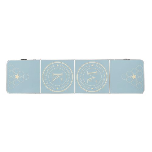 Mid-Century Light Sky Wedding Monogram Star Beer Pong Table
