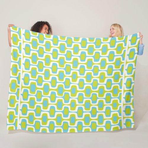Mid_Century Lime and Aqua Ovals and Circles Fleece Blanket