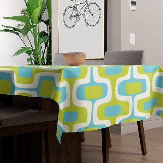 Mid-Century Lime and Aqua Ovals and Circles Tablecloth