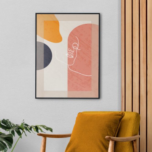 Mid Century Line Art Stretched Large Finished Canvas Print