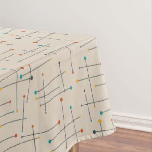 Mid Century Lines And Circles Atomic Age Tan Tablecloth