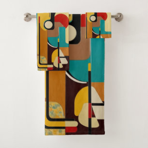 Mid-Century Magic Abstract Shapes Design Bath Towel Set