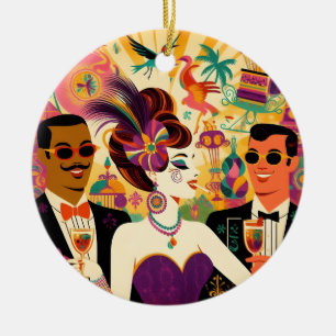 Mid Century Mardi Gras Cocktail Party Ceramic Ornament