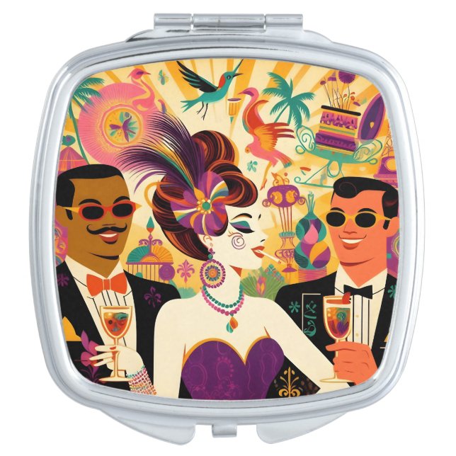 Mid Century Mardi Gras Cocktail Party Compact Mirror (Front)