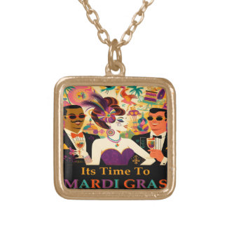 Mid Century Mardi Gras Cocktail Party Gold Plated Necklace