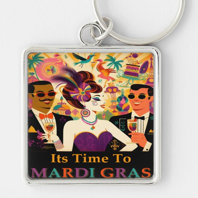 Mid Century Mardi Gras Cocktail Party Keychain (Front)