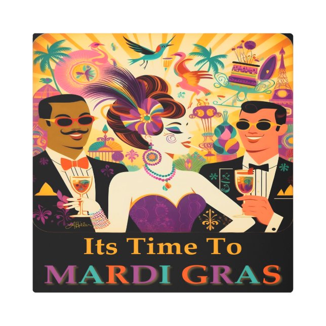 Mid Century Mardi Gras Cocktail Party Metal Print (Front)