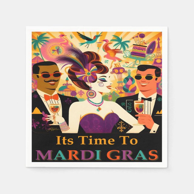 Mid Century Mardi Gras Cocktail Party Napkins (Front)
