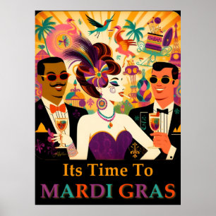 Mid Century Mardi Gras Cocktail Party Poster