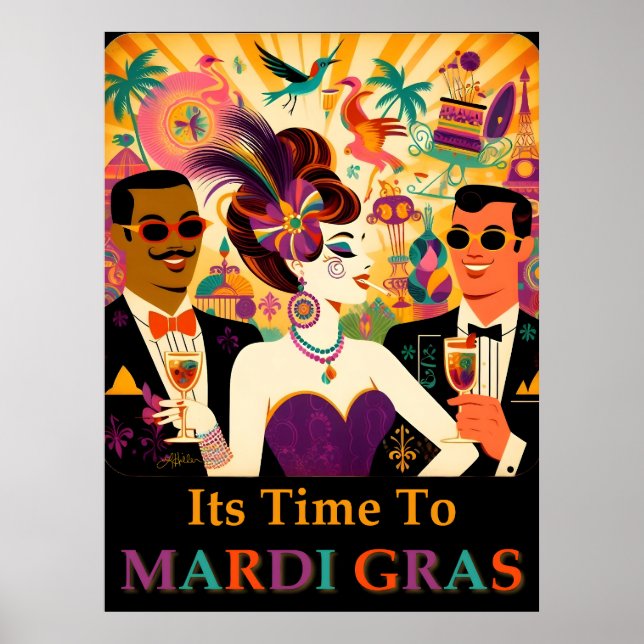 Mid Century Mardi Gras Cocktail Party Poster (Front)