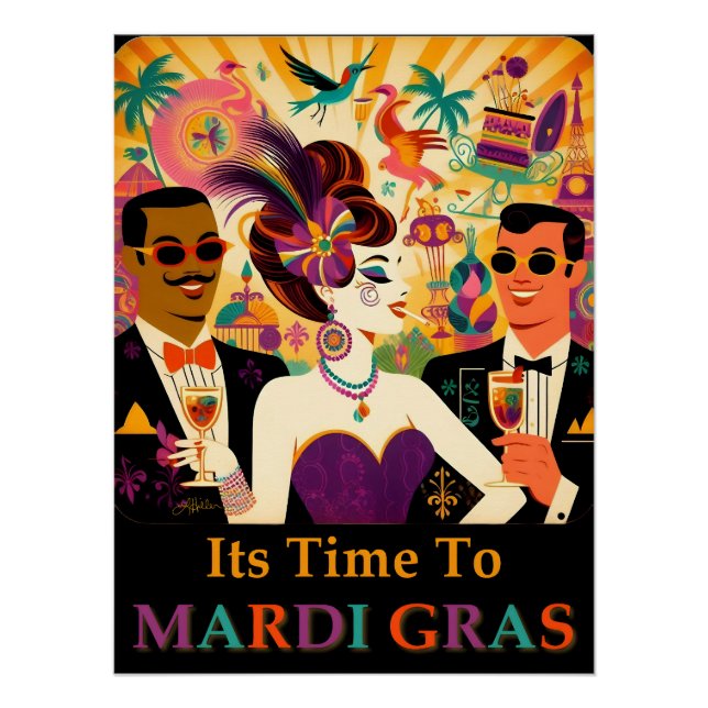 Mid Century Mardi Gras Cocktail Party Poster (Front)
