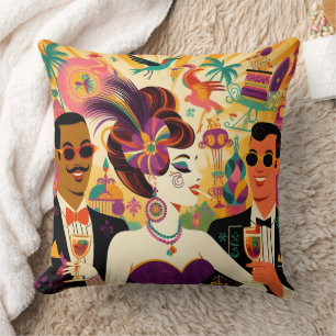 Mid Century Mardi Gras Cocktail Party Throw Pillow