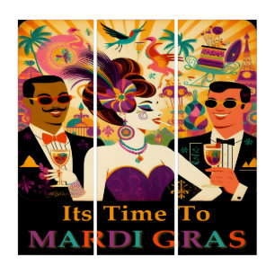 Mid Century Mardi Gras Cocktail Party Triptych
