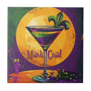 Mid Century Mardi Gras Sunset Fleur De Lis Martini Ceramic Tile