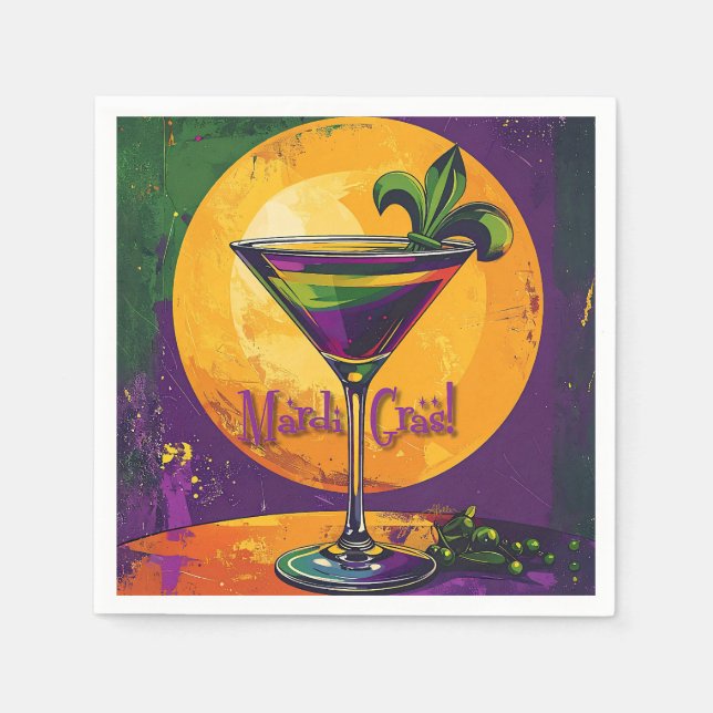 Mid Century Mardi Gras Sunset Fleur De Lis Martini Napkins (Front)