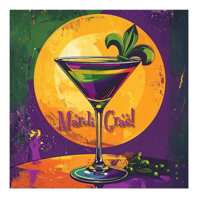 Mid Century Mardi Gras Sunset Fleur De Lis Martini Photo Print (Front)