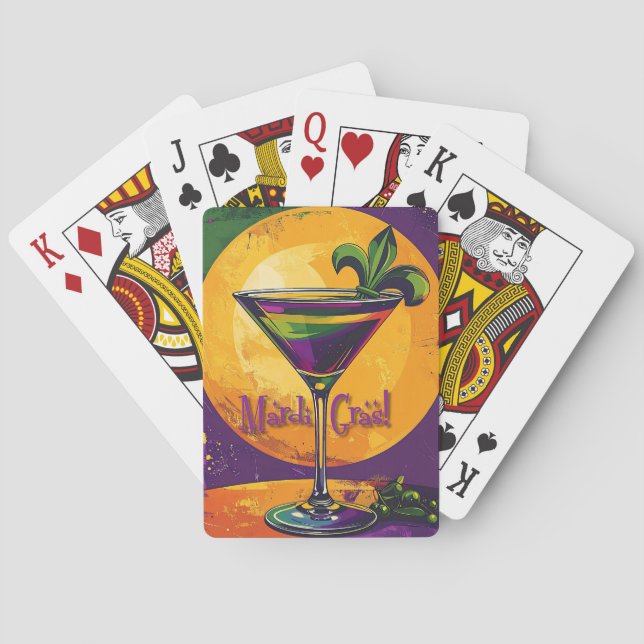 Mid Century Mardi Gras Sunset Fleur De Lis Martini Poker Cards (Back)