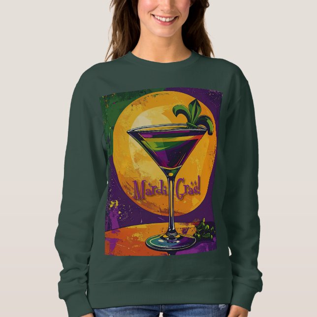 Mid Century Mardi Gras Sunset Fleur De Lis Martini Sweatshirt (Front)