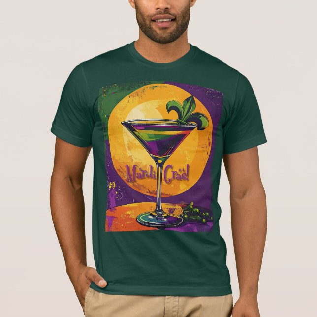 Mid Century Mardi Gras Sunset Fleur De Lis Martini T-Shirt (Front)