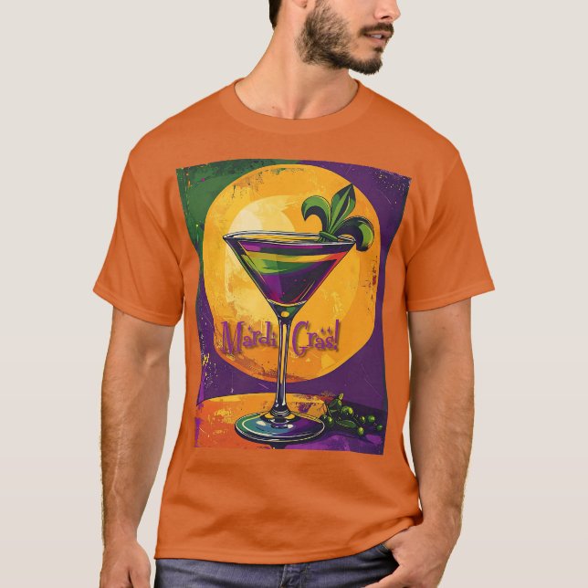 Mid Century Mardi Gras Sunset Fleur De Lis Martini T-Shirt (Front)