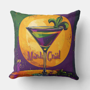 Mid Century Mardi Gras Sunset Fleur De Lis Martini Throw Pillow