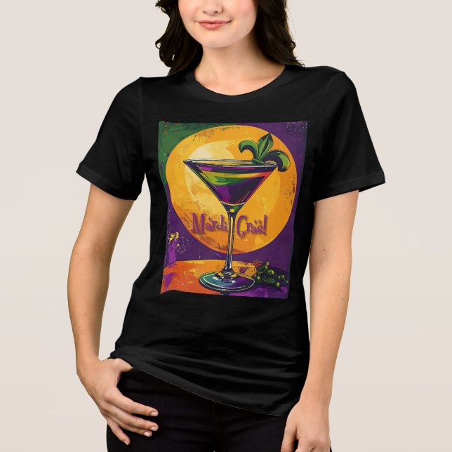 Mid Century Mardi Gras Sunset Fleur De Lis Martini Tri-Blend Shirt (Front)