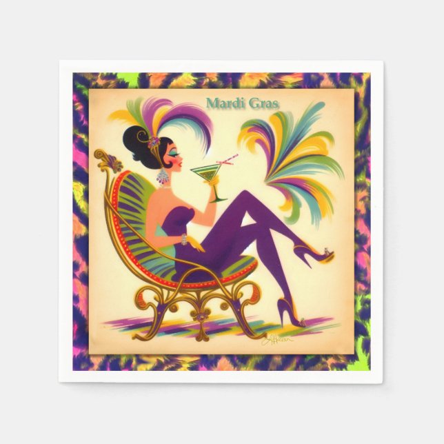 Mid Century Mardi Gras Woman With A Martini Napkins (Front)
