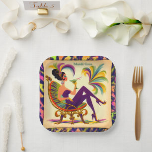 Mid Century Mardi Gras Woman With A Martini Paper Plates