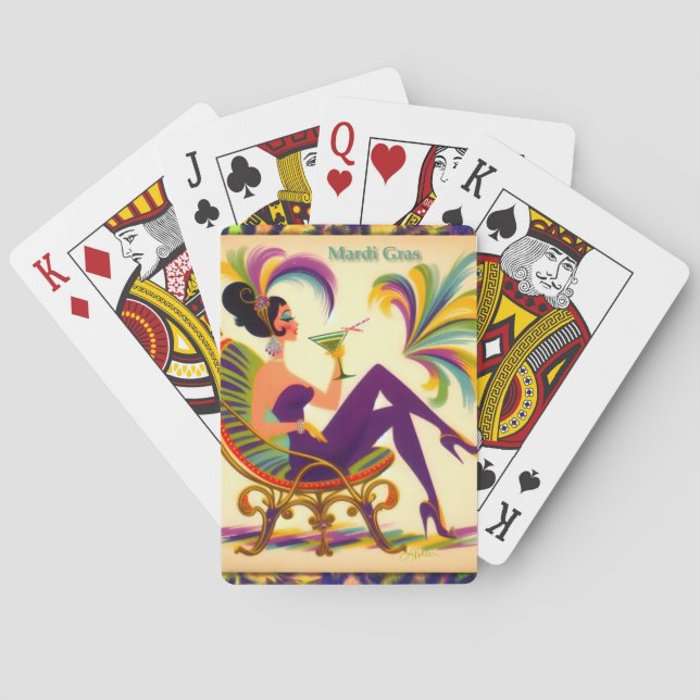 Mid Century Mardi Gras Woman With A Martini Poker Cards (Back)