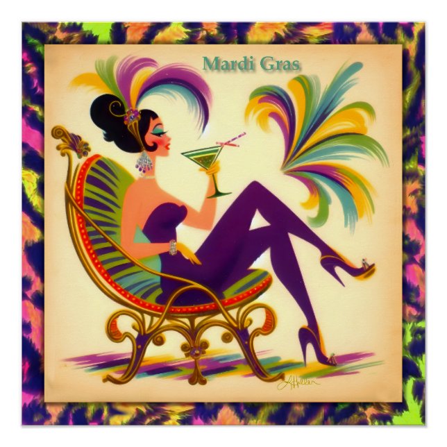 Mid Century Mardi Gras Woman With A Martini Poster (Front)