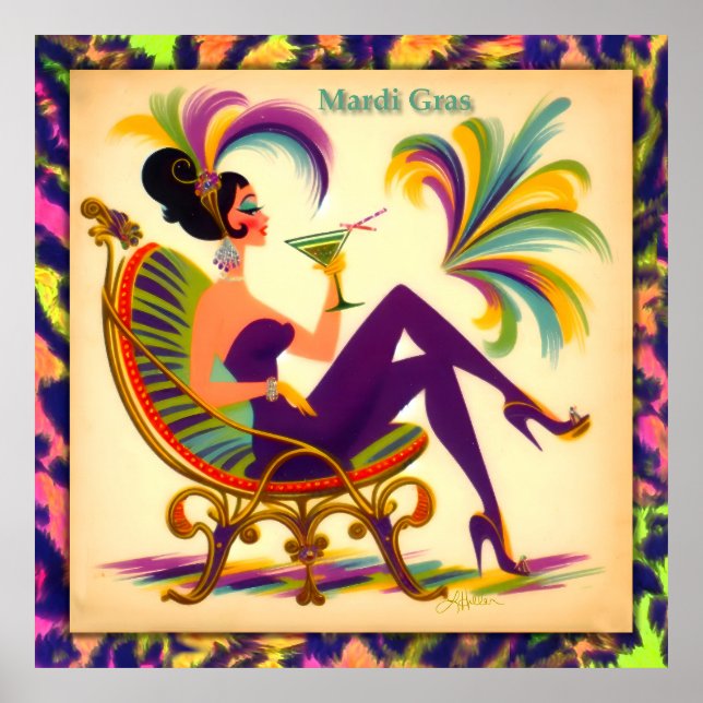Mid Century Mardi Gras Woman With A Martini Poster (Front)